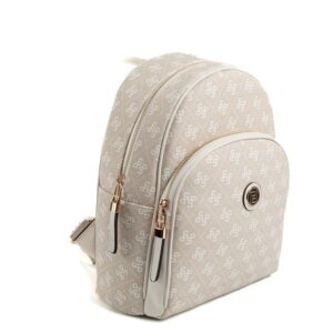 Дамска бежова раница с монограмен десен, компактна чанта тип раница за ежедневието