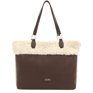 Комплект дамски чанти Coveri Collection – голяма и малка чанта от еко кожа и пух