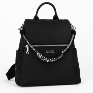 Дамска раница от еко кожа и плат в черно – стилна ежедневна раница за жени