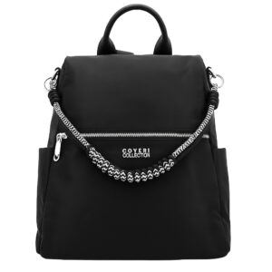 Дамска раница от еко кожа и плат в черно – стилна ежедневна раница за жени