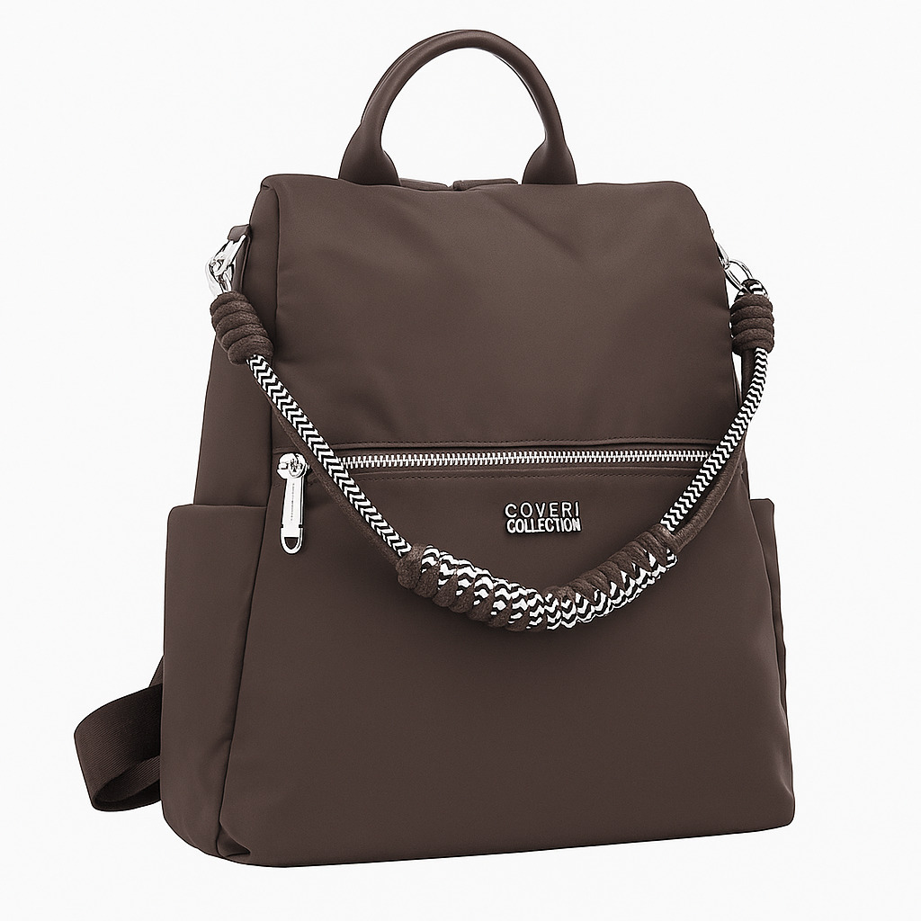 Дамска раница от плат Coveri Collection – стилна тъмно кафява 1