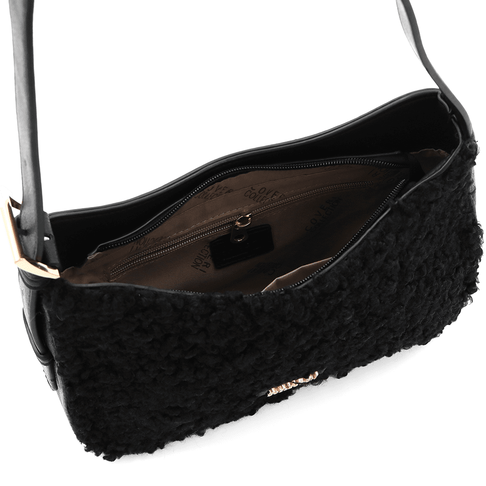 Дамска чанта от еко кожа и плюш Coveri Collection 3 Дамска чанта Coveri Collection от еко кожа – черна, елегантна и модерна