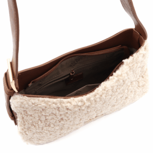 Дамска чанта от еко кожа и плюш Coveri Collection – бежово 3 Дамска чанта Coveri Collection от еко кожа – бежова / карамелена, елегантна и модерна