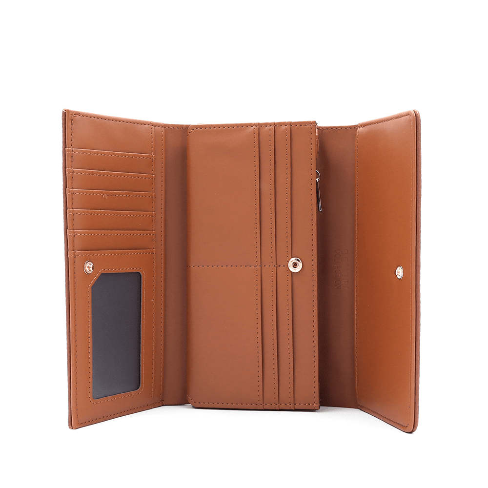 Дамско портмоне Coveri Collection 3 Дамско портмоне Coveri Collection в кафяв цвят с цип и релефна кожа