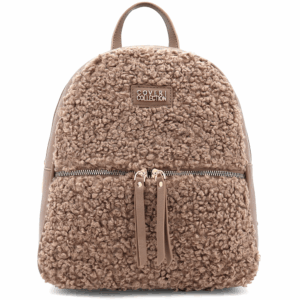 Елегантна дамска раница Coveri Collection с пухкав ефект – светло кафява Елегантна дамска раница в светло кафяв – модерна ежедневна раница от еко кожа с функционален дизайн