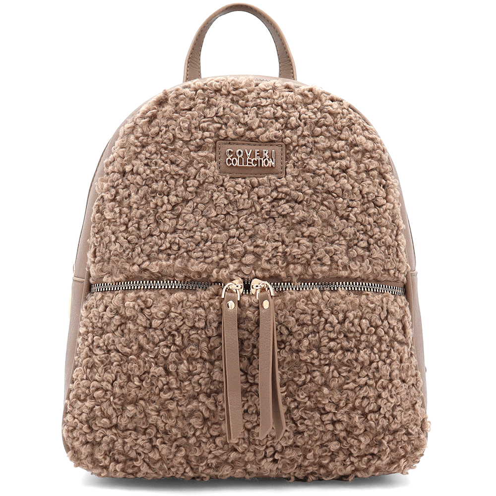 Елегантна дамска раница Coveri Collection с пухкав ефект – светло кафява Елегантна дамска раница в светло кафяв – модерна ежедневна раница от еко кожа с функционален дизайн