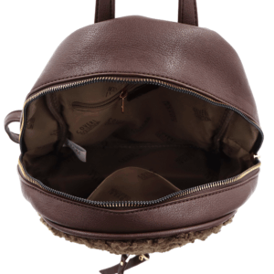 Елегантна дамска раница Coveri Collection с пухкав ефект – тъмно кафява 2 Елегантна кафява дамска раница Coveri Collection – модерна ежедневна кожена раница за жени.