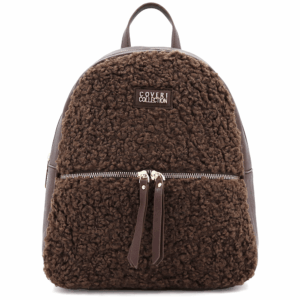 Елегантна дамска раница Coveri Collection с пухкав ефект – тъмно кафява Елегантна кафява дамска раница Coveri Collection – модерна ежедневна кожена раница за жени.