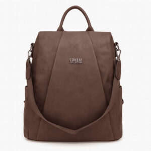 Луксозна дамска 2 в 1 раница и чанта от еко кожа – тъмно кафява Луксозна дамска 2 в 1 раница и чанта от еко кожа Coveri Collection – тъмно кафява