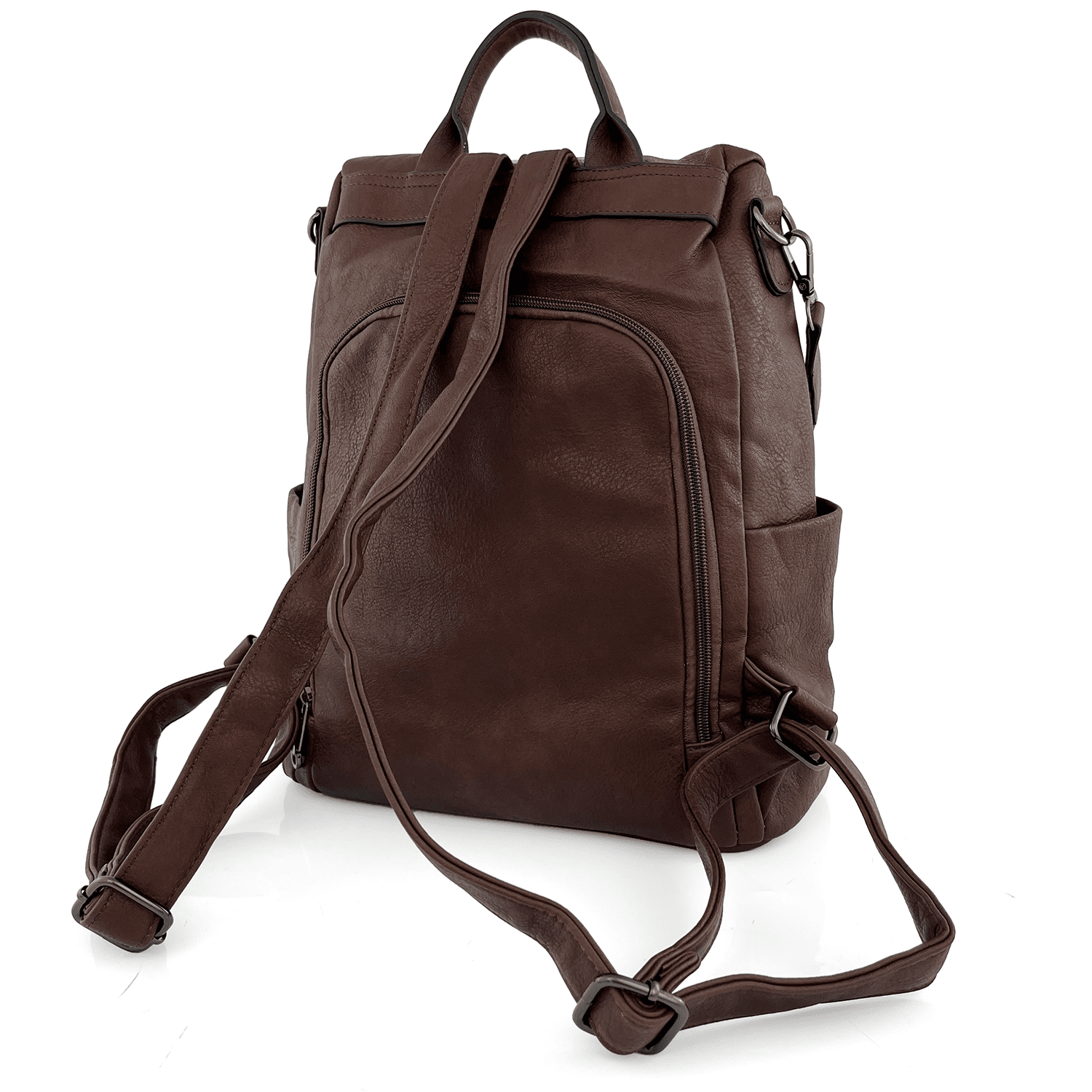 Луксозна дамска 2 в 1 раница и чанта от еко кожа – тъмно кафява 1