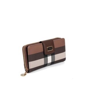 Дамско портмоне Silver & Polo SP928 в тъмно кафяво каре с монограм и метална емблема.