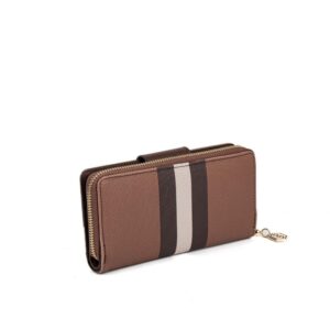 Дамско портмоне Silver & Polo SP928 в тъмно кафяво каре с монограм и метална емблема.