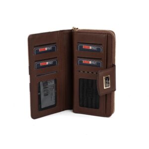 Дамско портмоне Silver & Polo SP928 в тъмно кафяво каре с монограм и метална емблема.