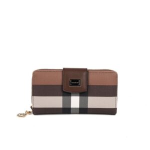 Дамско портмоне Silver & Polo SP928 в тъмно кафяво каре с монограм и метална емблема.