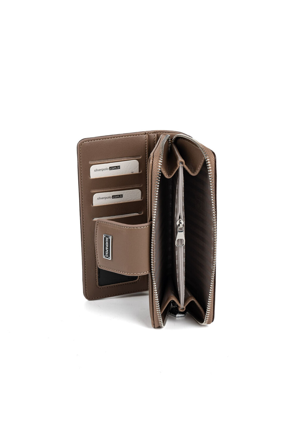 Silver & Polo SP928 Kahve-Nix Vizon 4 Дамско портмоне Silver & Polo SP928 в цвят кафе с монограм и метална емблема.