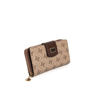 Дамско портмоне Silver & Polo SP928 koyu-bej kahve – бежово луксозно портмоне с монограм и метална емблема.