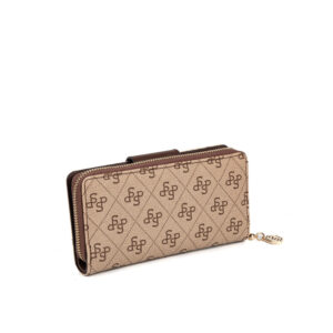 Дамско портмоне Silver & Polo SP928 koyu-bej kahve – бежово луксозно портмоне с монограм и метална емблема.