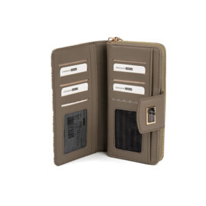 Дамско портмоне Silver & Polo SP928 Yeşil – бежово луксозно портмоне с монограм и метална емблема.