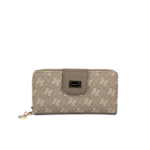 Дамско портмоне Silver & Polo SP928 Yeşil – бежово луксозно портмоне с монограм и метална емблема.
