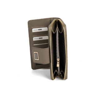 Дамско портмоне Silver & Polo SP928 Yeşil – бежово луксозно портмоне с монограм и метална емблема.