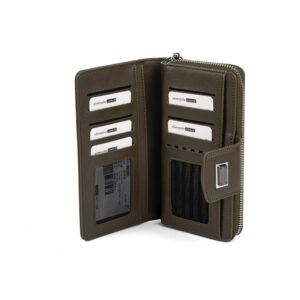 Дамско портмоне Silver & Polo SP928 в маслено зелено с монограм и метална емблема.