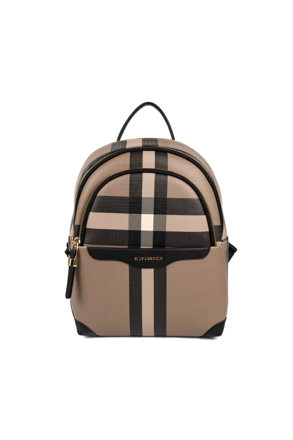 Silver&Polo 1265 Kahve-Mat Siyah Дамска раница Silver & Polo в бежово каре – стилна и практична ежедневна раница