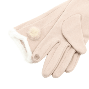 Дамски зимни ръкавици в бежов цвят с пухена подплата – топли и удобни