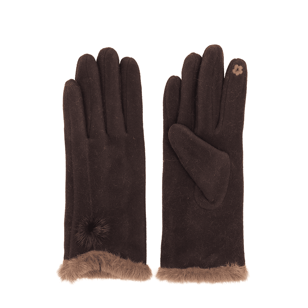 Дамски ръкавици с пух – тъмно кафеви Дамски зимни ръкавици в тъмно кафяв цвят с пухена подплата – топли и удобни