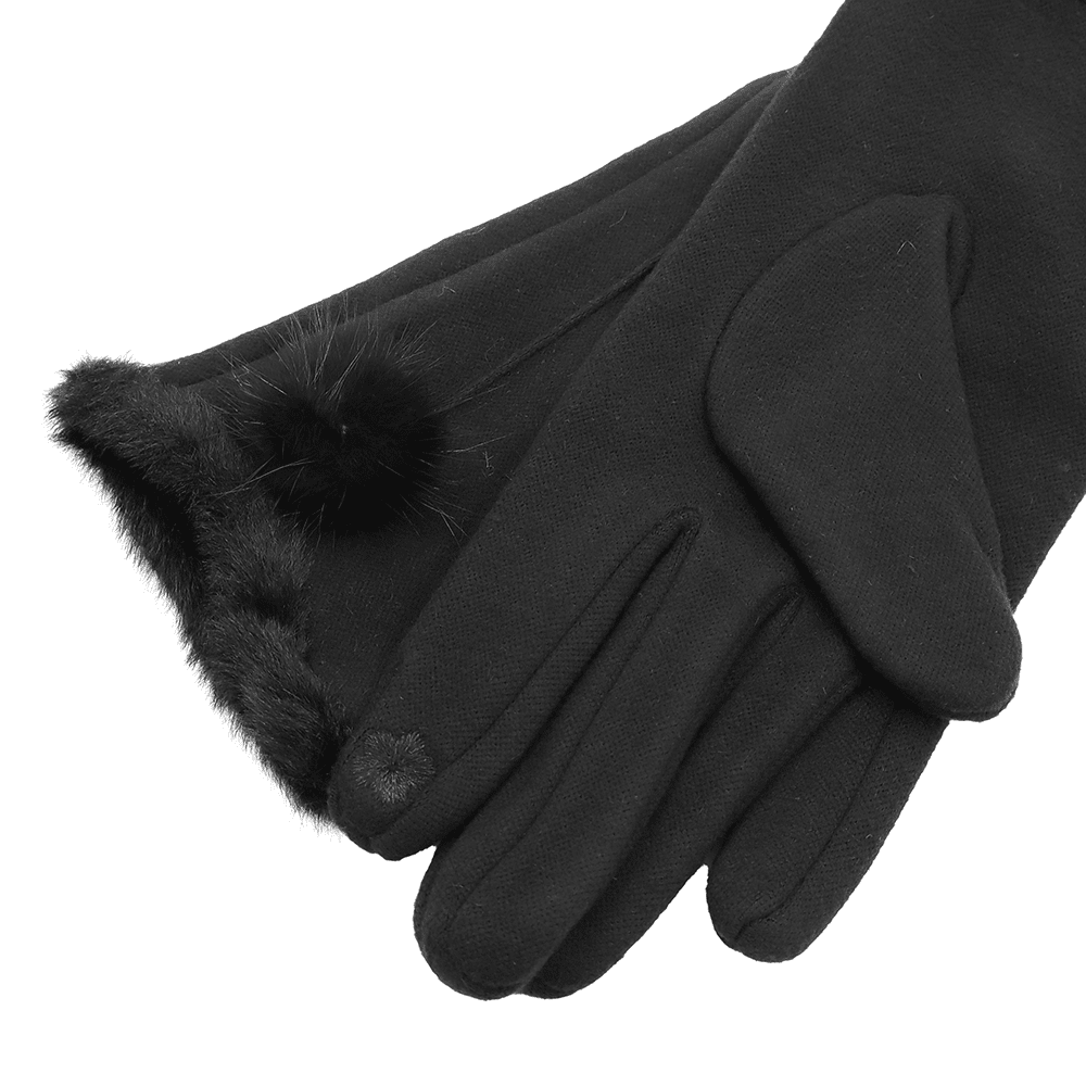 Дамски ръкавици с пух – черни 1 Дамски зимни черни ръкавици с пухена подплата – топли и удобни