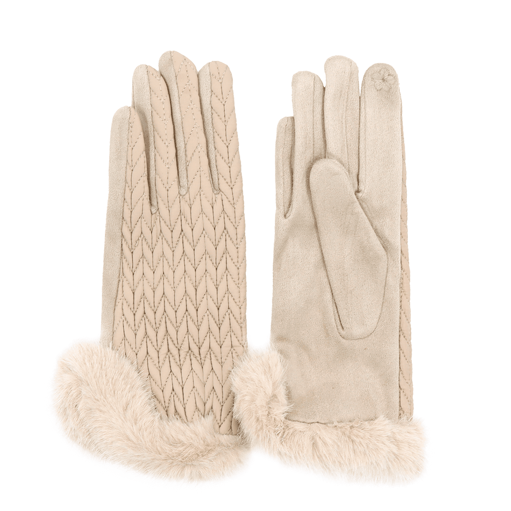 Елегантни дамски зимни ръкавици с пух – бежови, легантни дамски зимни ръкавици от бежова еко кожа с пухена подплата