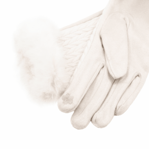 Елегантни дамски зимни ръкавици от светло бежова еко кожа с пухена подплата