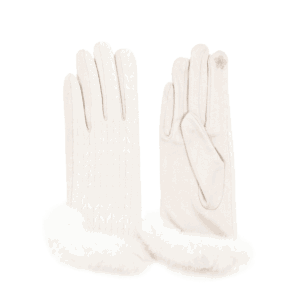 Елегантни дамски зимни ръкавици от светло бежова еко кожа с пухена подплата