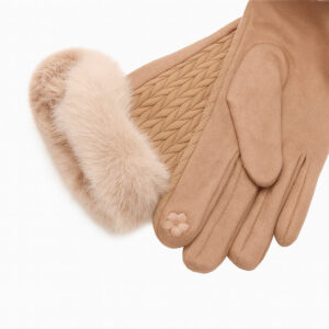 Елегантни дамски зимни ръкавици от светлокафява еко кожа с пухена подплата