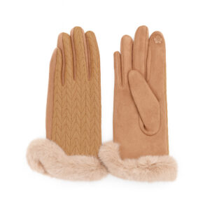 Елегантни дамски зимни ръкавици от светлокафява еко кожа с пухена подплата