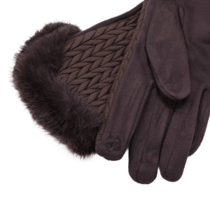 Елегантни дамски зимни ръкавици от тъмно кафява еко кожа с пухена подплата