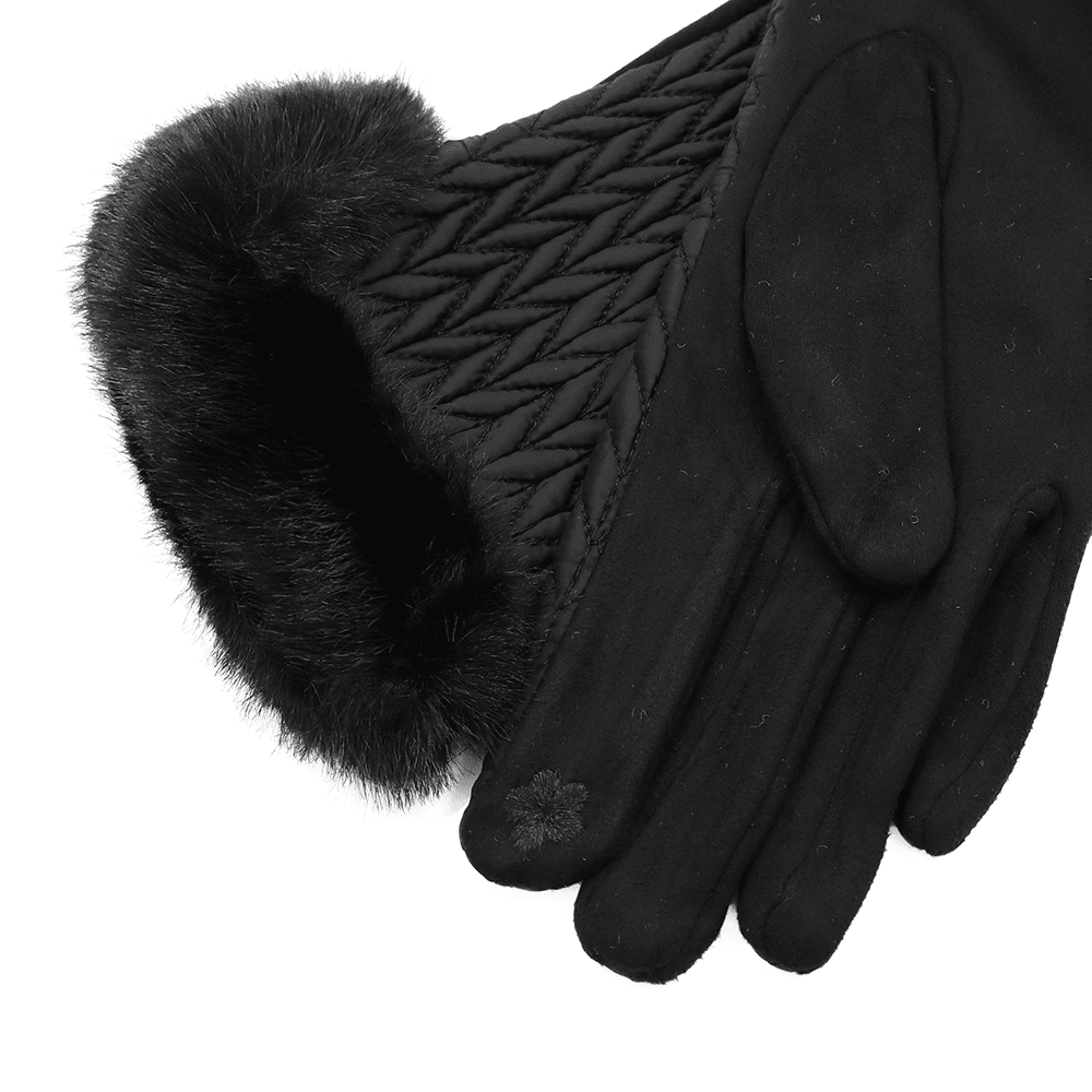 Елегантни дамски зимни ръкавици с пух – черни 1 Елегантни дамски зимни ръкавици от черна еко кожа с пухена подплата
