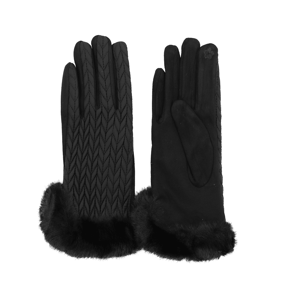 Елегантни дамски зимни ръкавици с пух – черни Елегантни дамски зимни ръкавици от черна еко кожа с пухена подплата