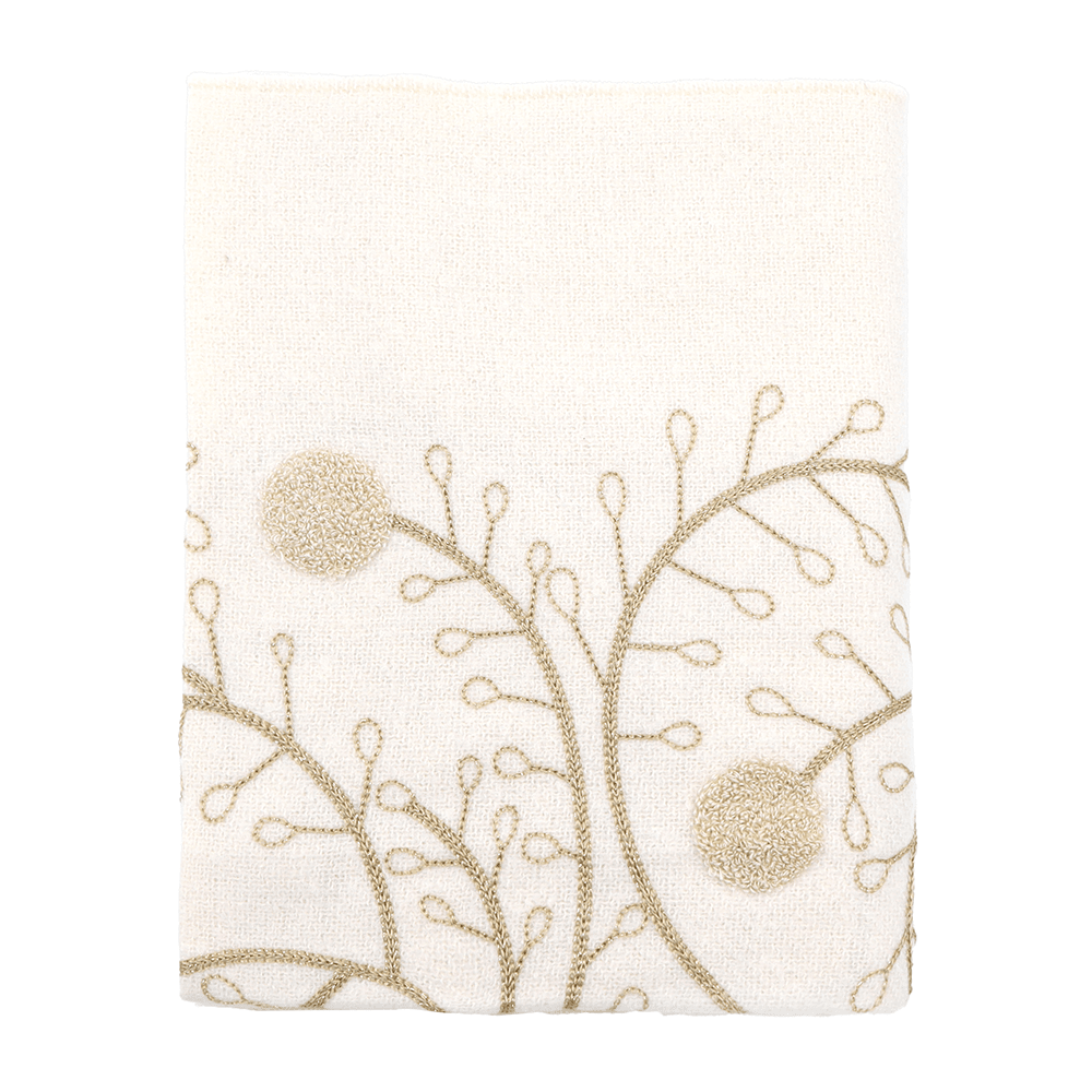 Луксозен бежов шал с флорална релефна бродерия 1