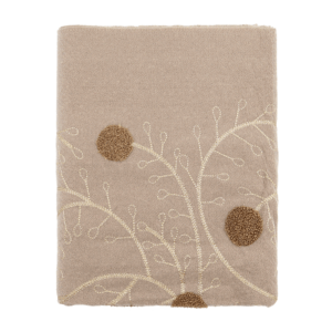 Луксозен светло кафяв шал с флорална релефна бродерия 1