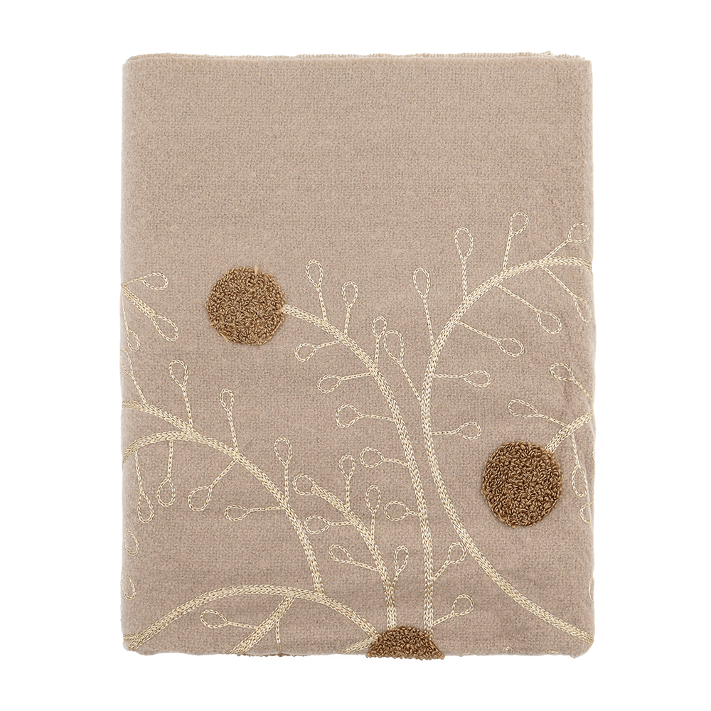 Луксозен светло кафяв шал с флорална релефна бродерия 1