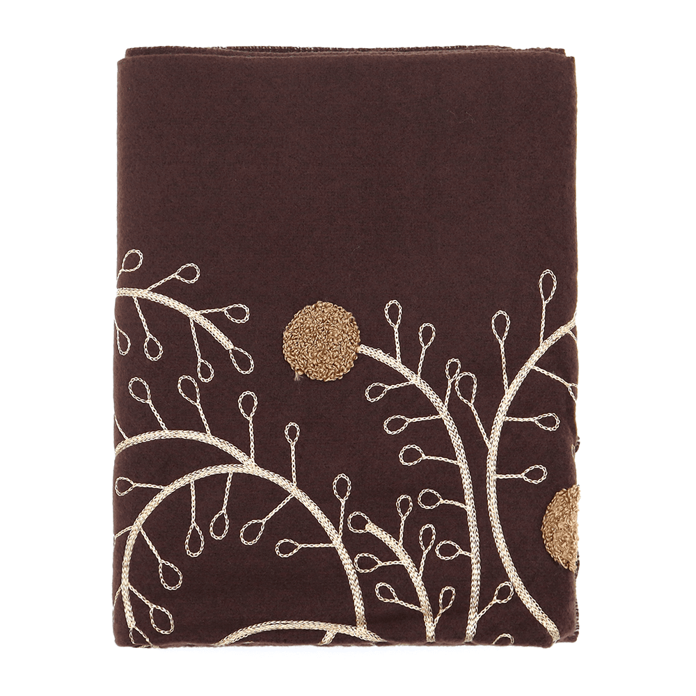 Луксозен тъмно кафяв шал с флорална релефна бродерия 1