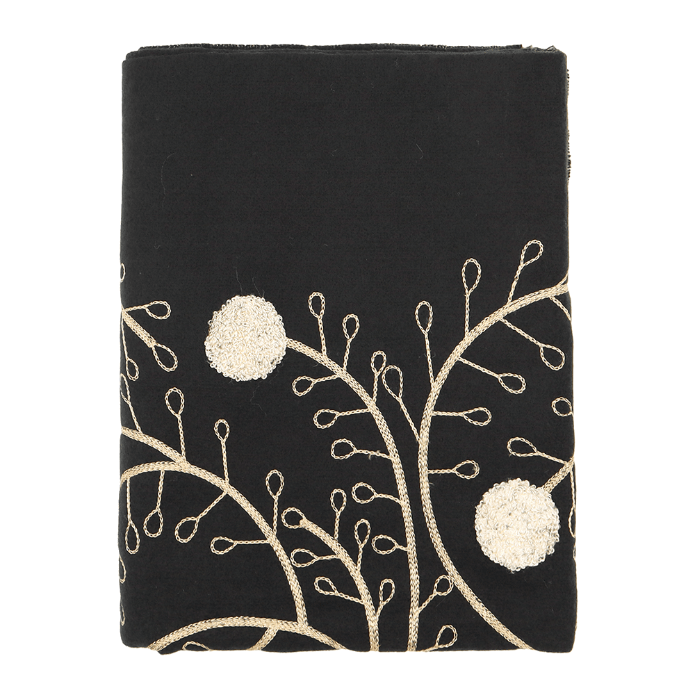 Луксозен черен шал с флорална релефна бродерия 1