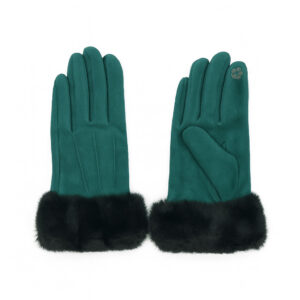 Модерни дамски зелени ръкавици с пух Дамски зимни зелени ръкавици с пух – топли и стилни ръкавици за студено време