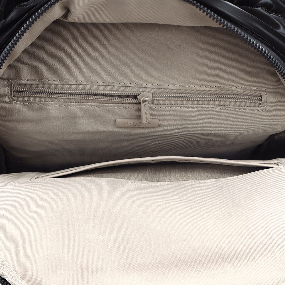 Стилна дамска раница David Jones 2 Черна дамска раница David Jones от плат – модерна ежедневна платнена раница с преден джоб