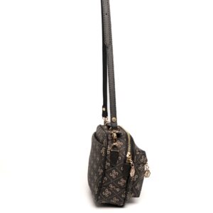 Дамска чанта в цвят fume с монограм – crossbody модел през рамо с регулируема дръжка.