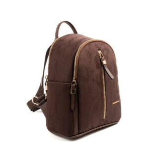 Silver & Polo KAHVE-MAT KAHVE 1 Дамска раница Silver & Polo от тъмно кафяв велур и еко кожа със златисти ципове – стилна ежедневна раница за жени.