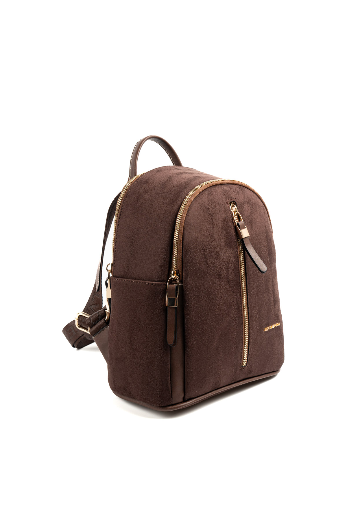 Silver & Polo KAHVE-MAT KAHVE 1 Дамска раница Silver & Polo от тъмно кафяв велур и еко кожа със златисти ципове – стилна ежедневна раница за жени.