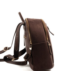 Silver & Polo KAHVE-MAT KAHVE 2 Дамска раница Silver & Polo от тъмно кафяв велур и еко кожа със златисти ципове – стилна ежедневна раница за жени.