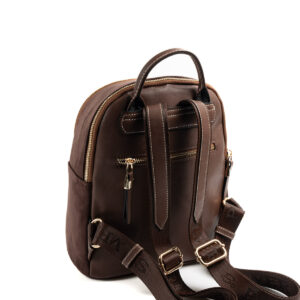 Silver & Polo KAHVE-MAT KAHVE 3 Дамска раница Silver & Polo от тъмно кафяв велур и еко кожа със златисти ципове – стилна ежедневна раница за жени.