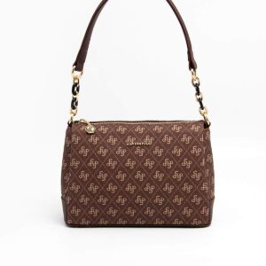 Дамска чанта Silver & Polo тъмно кафява с монограмен десен и къса дръжка